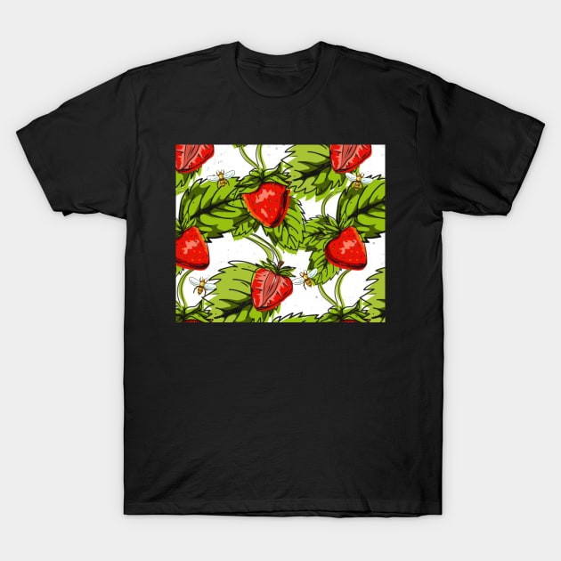 Juicy Summer Strawberries and Honey Bees T-Shirt by gillys